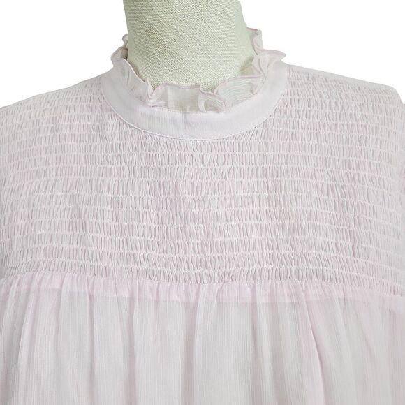 Ann Taylor Top‎ L Pink Chiffon Lightweight Lined Smocked Long Sleeve Blouse - Picture 2 of 9